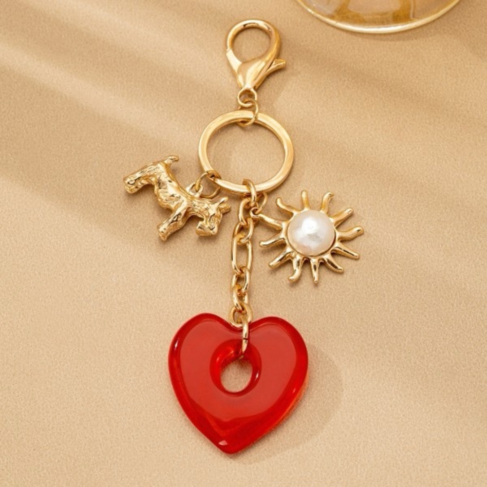 Resin Heart Dog Pearl Sunblast Bag Charm Keychain